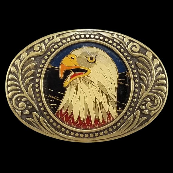 Vintage Eagle Head Small Belt Buckle Western Cowboy American Pride Brass USA