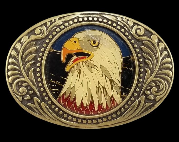 Vintage Eagle Head Small Belt Buckle Western Cowboy American Pride Brass USA