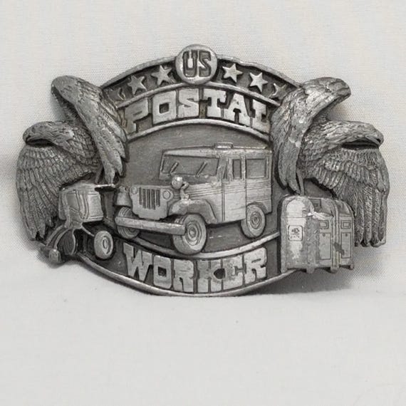 Vintage Belt Buckle 1989 Pewter US Postal Worker Willis Jeep Siskiyou Buckle Co