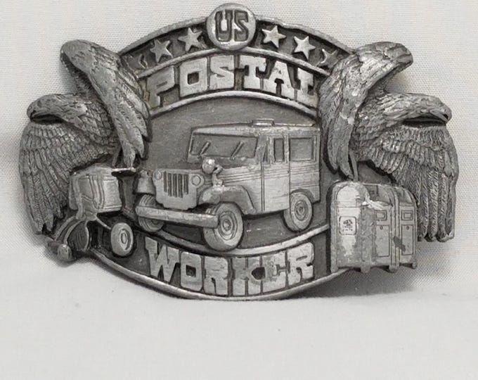 Vintage Belt Buckle 1989 Pewter US Postal Worker Willis Jeep Siskiyou Buckle Co
