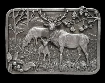 Vintage 1982 Siskiyou-hertenfamilie met gesp tinnen eland dieren in het wild!