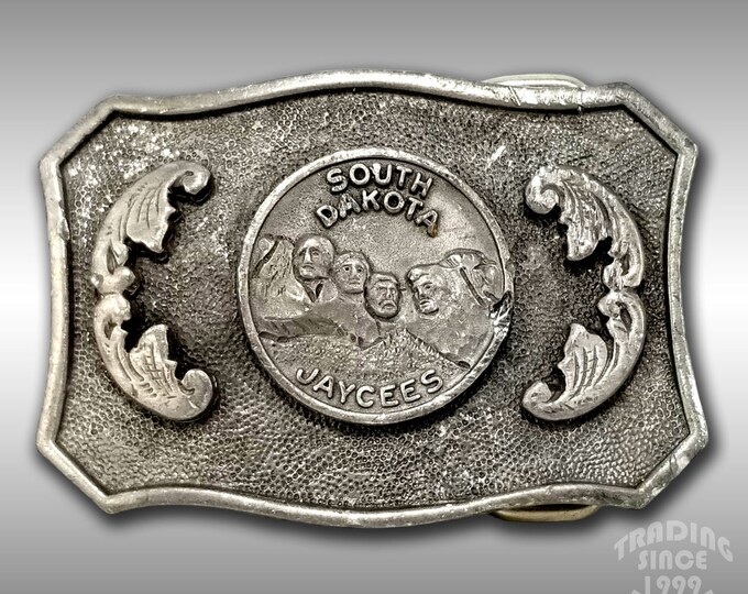 Vintage Belt Buckle South Dakota Jaycees Mt. Rushmore USA Made Alpine Pewter