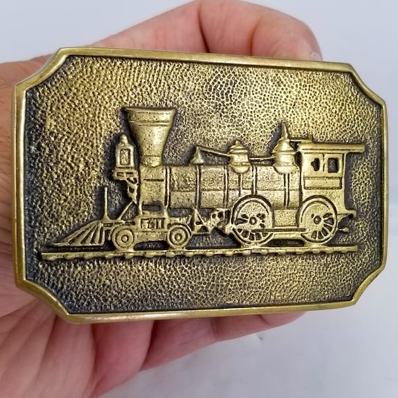 Vintage Belt Buckle 1978 Solid Brass Steam Engine Train Locomotive USA Made