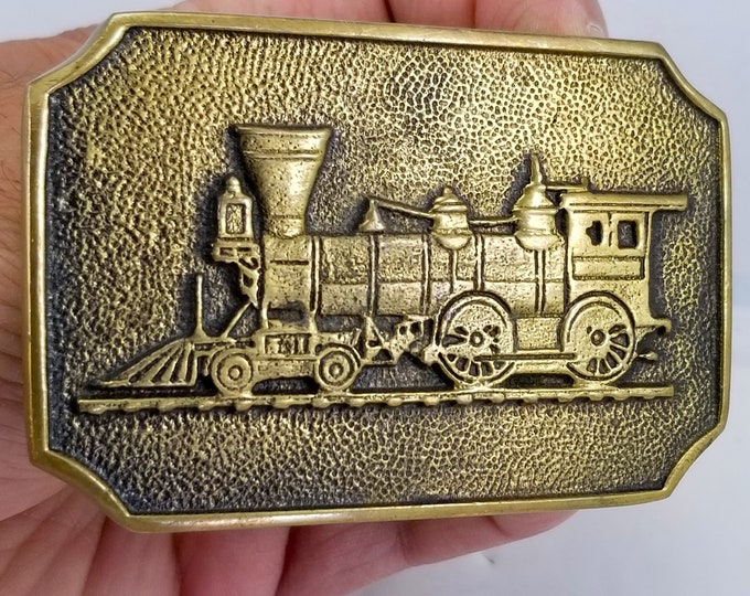 Vintage Belt Buckle 1978 Solid Brass Steam Engine Train Locomotive USA Made