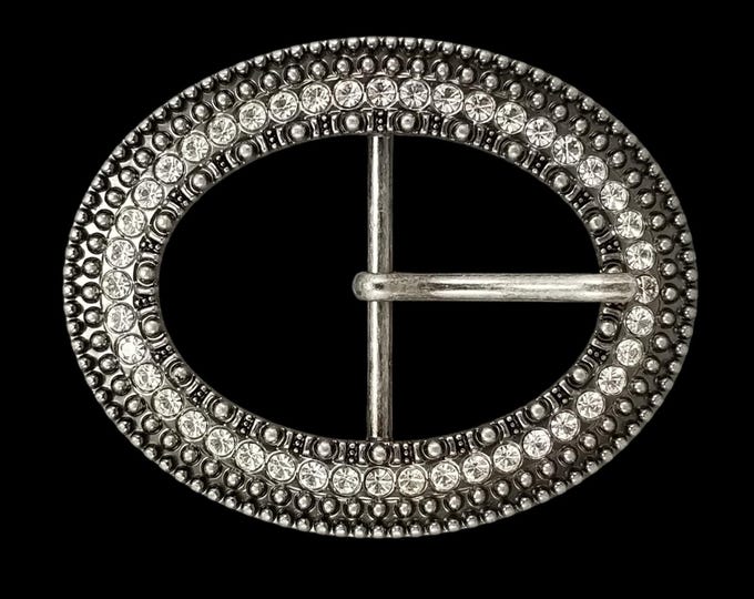 Oval Rhinestone Women Center Bar Belt Buckle Embellished Fashion Accessory