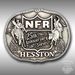 Vintage Belt Buckle 1983 NFR National Finals Rodeo Hesston 25th Anniversary USA