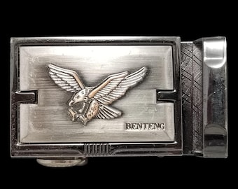 Vintage Belt Buckle BENTENG Clamp Closure Dress-Up With American Bald Eagle Bird