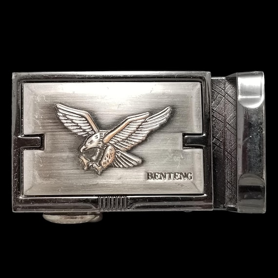 Vintage Belt Buckle BENTENG Clamp Closure Dress-Up With American Bald Eagle Bird