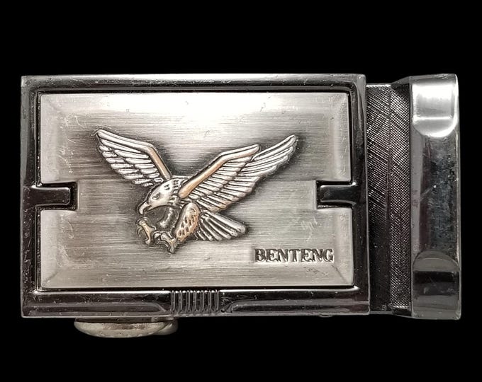 Vintage Belt Buckle BENTENG Clamp Closure Dress-Up With American Bald Eagle Bird