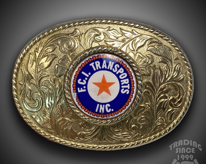 Vintage F.C.I. Transports Belt Buckle – Gold Color Western Filigree Design