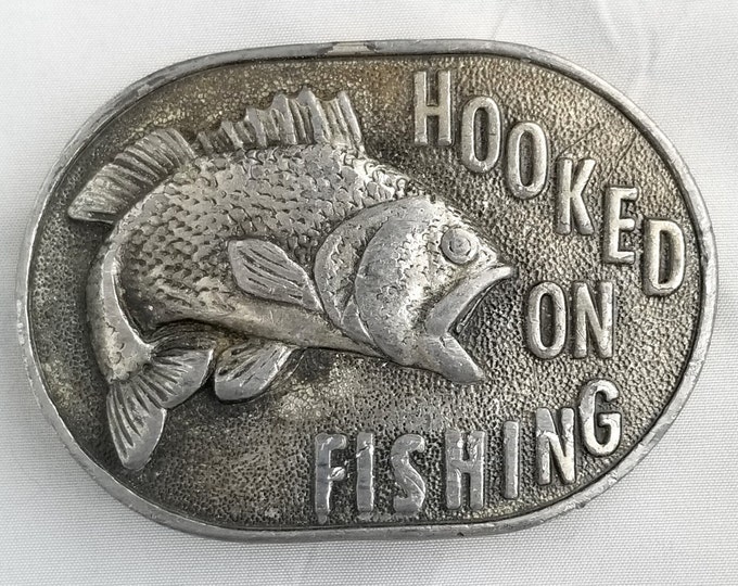 Vintage Belt Buckle 1977 Hooked On Fishing USA Made By Capt. John's Diying Locke