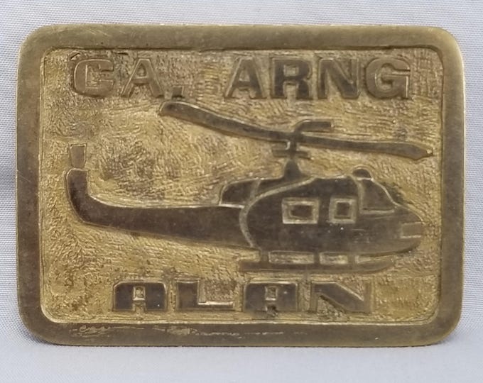 Vintage Belt Buckle Brass CA. Army National Guard ARNG Alan Helicopter Chopper