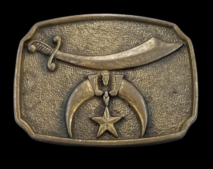 Shriners Masonic Belt Buckle Sword Crescent Star Vintage Metal USA Made