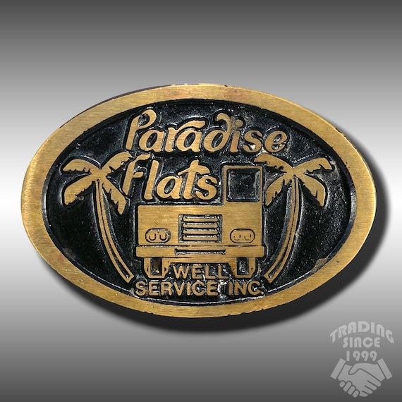 Belt Buckle Paradise Flats Well Service, Inc. Kansas Solid Brass USA Dyna Buckle