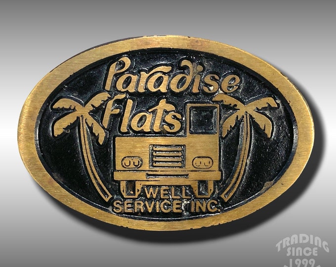Belt Buckle Paradise Flats Well Service, Inc. Kansas Solid Brass USA Dyna Buckle