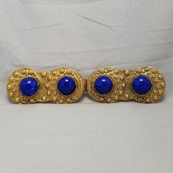 Two-Piece Belt Buckle By Flora Designer Women's Unisex Blue Cabochon Agate