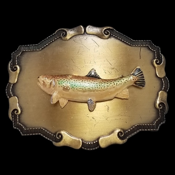 Vintage Gold Tone Trout Fish Belt Buckle Novelty Fashion Accessory Raintree