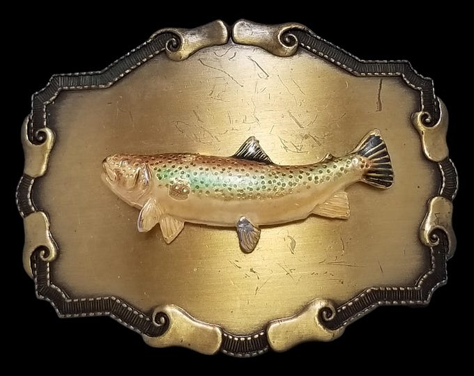 Vintage Gold Tone Trout Fish Belt Buckle Novelty Fashion Accessory Raintree