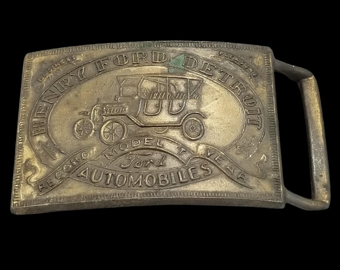Vintage Henry Ford Brass Belt Buckle - Antique Ford Model T Automobile Collector's Item
