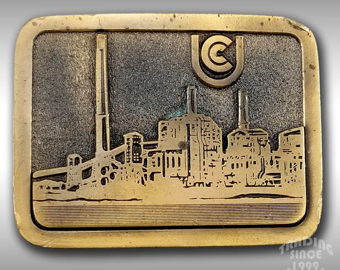 Belt Buckle Industrial Smokestacks Made In The USA By Hit Line USA Gold Color