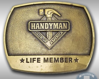 Vintage Belt Buckle 1996 Handyman Club Of America Life Member Gold Color Contractor Worker