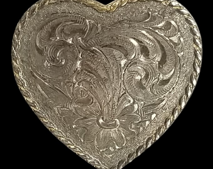 Belt Buckle Heart Montana Silversmiths Sterling Silver Plate Floral Engraved
