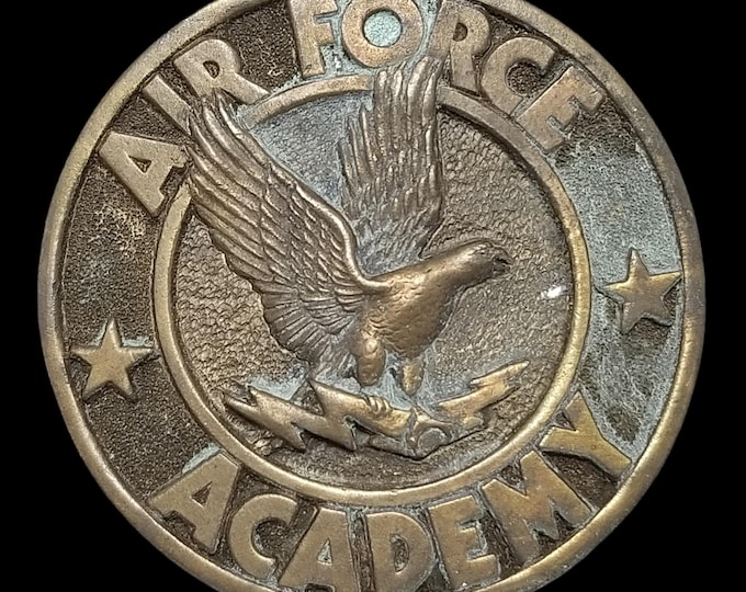 Vintage Belt Buckle Brass 1976 Air Force Academy Military Armed Forces USA Adezy