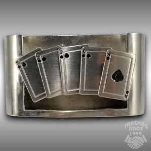 Belt Buckle Poker Spades Royal Flush 3oz Short Flask Bottle Container Holder