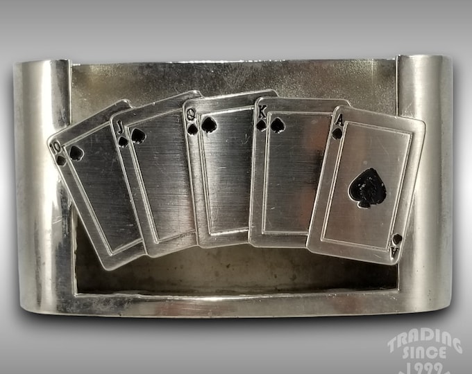 Belt Buckle Poker Spades Royal Flush 3oz Short Flask Bottle Container Holder