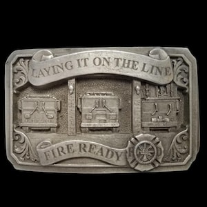 Hebilla de cinturón vintage de 1997, de peltre, para estación de bomberos, bomberos, primeros auxilios, EE. UU., C&J