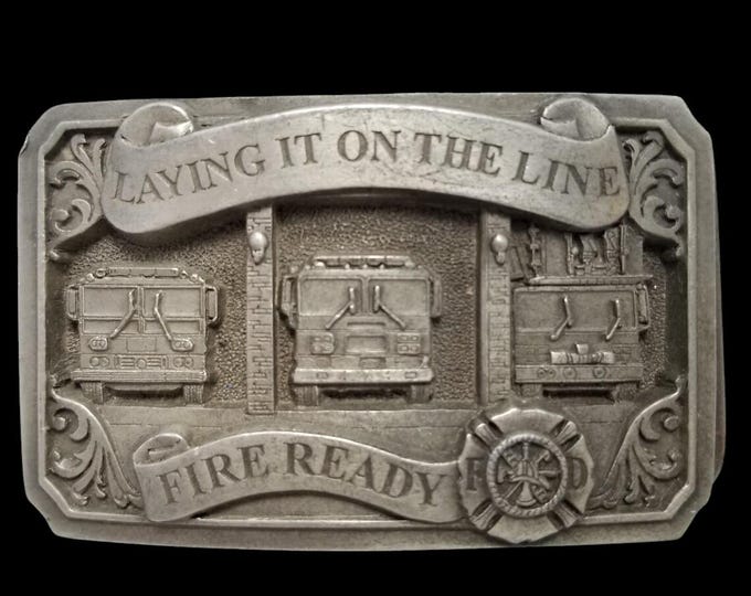 Vintage Belt Buckle 1997 Pewter Fire Station Fire House First Responders USA C&J