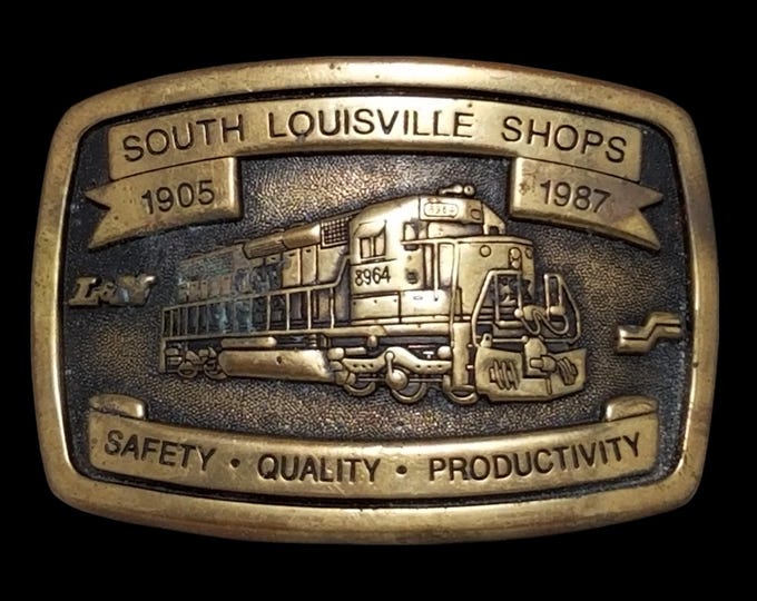 VTG Belt Buckle 1987 Brass L&M South Louisville Shops Kentucky Locomotive Train