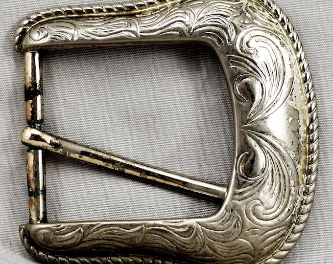 Vintage Belt Buckle Pin Buckle Western Filigree Engraved Etched Gift