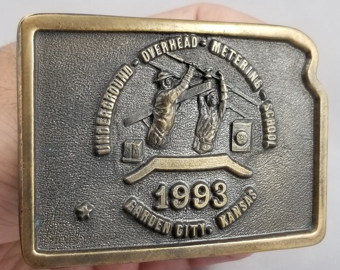 Belt Buckle Brass 1993 Underground Overhead Metering School Garden City Kansas