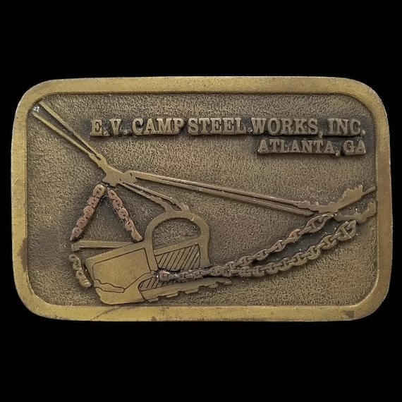 Vintage Belt Buckle E.V. Camp Steel Works Atlanta GA USA Made by Hit Line