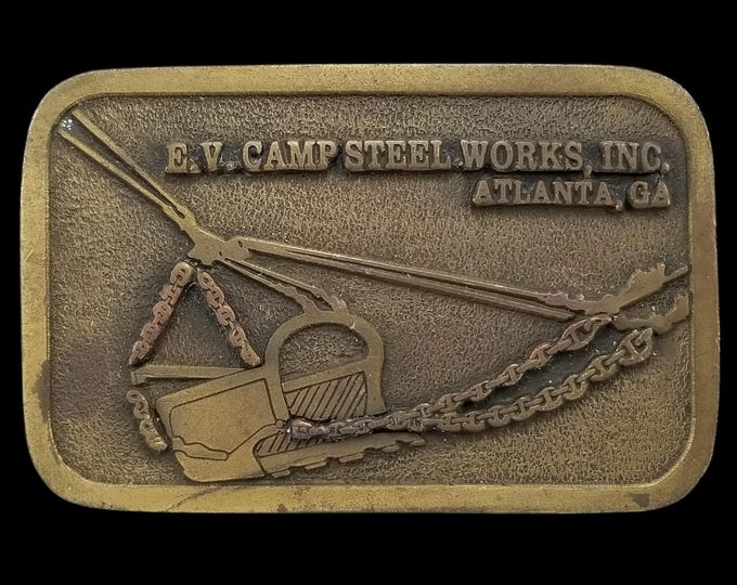 Vintage Belt Buckle E.V. Camp Steel Works Atlanta GA USA Made by Hit Line