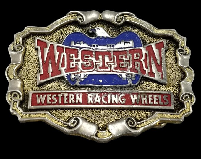 Vintage Western Racing Wheels Belt Buckle Retro Car Racing Collectible Gift