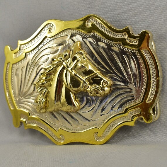 Belt Buckle Horse Head Western Old West Silver an… - image 4