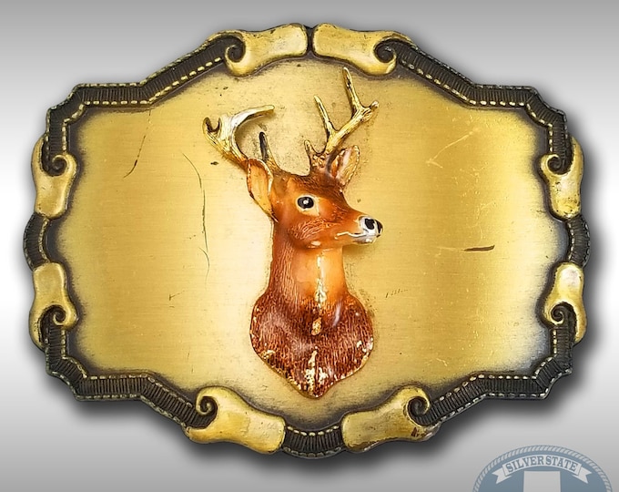 Belt Buckle 1977 Or 1978 Deer Head Buck Torso USA Made By Raintree Buckle