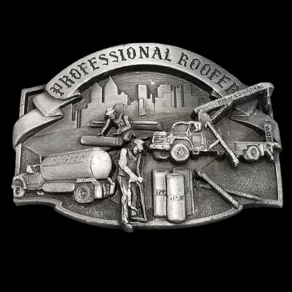 Vintage Trade Specialties Professional Roofer Belt Buckle Pewter Construction