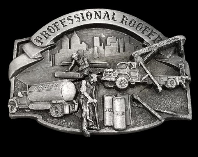 Vintage Trade Specialties Professional Roofer Belt Buckle Pewter Construction