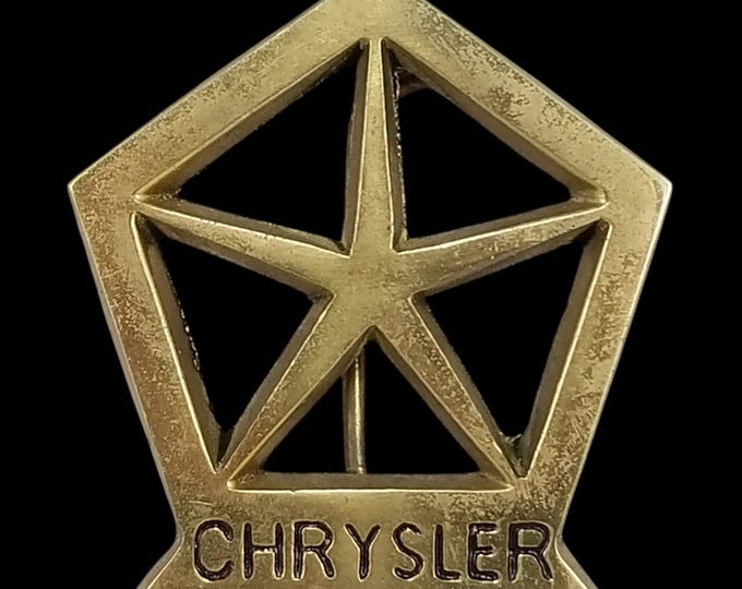 Belt Buckle Vintage Chrysler Pentastar Logo Solid Brass Gold Tone Automotive