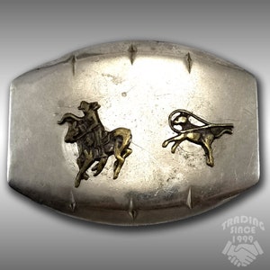 Vintage Belt Buckle Nickel Silver Cowboy Roping Rodeo Horse Dull USA By Justin