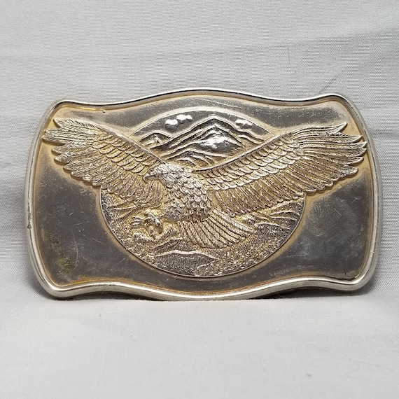 Vintage Eagle Belt Buckle Silver Tone Gold Wings Western Cowboy Biker Accessory