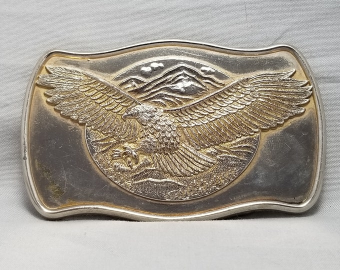 Vintage Eagle Belt Buckle Silver Tone Gold Wings Western Cowboy Biker Accessory