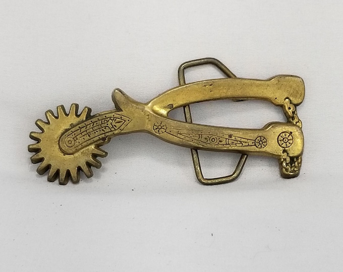 Vintage Brass Spur Belt Buckle, 1980 Cowboy Accessories for Him, Taiwan Made