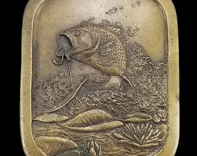 Vintage Indiana Metal Craft 1976 Bass Fish Belt Buckle Fishing Trophy Collectibl