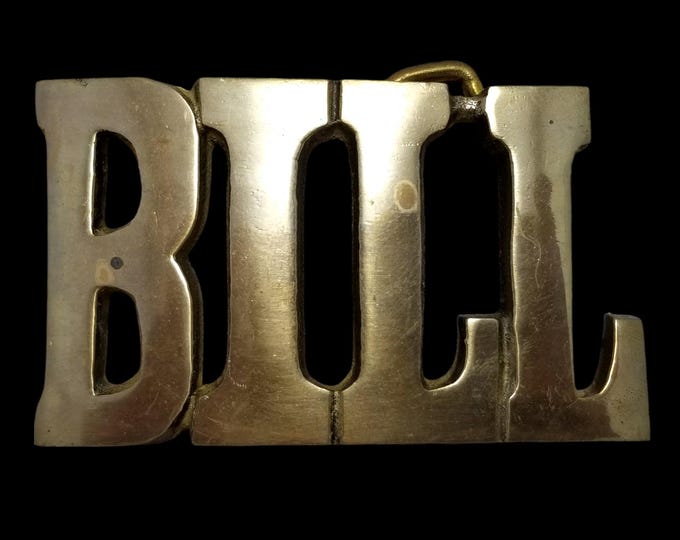 Vintage Belt Buckle Solid Cast Brass Name Bill William Letters Made In Taiwan