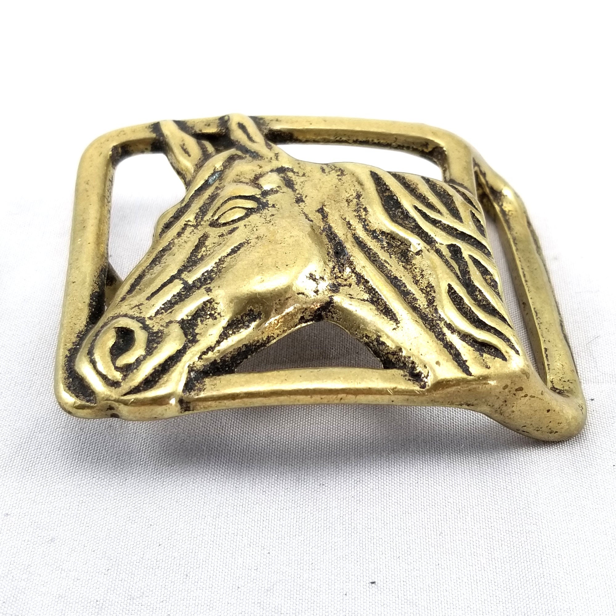 Ancienne Boucle De Ceinture Ovale – Tête De Cheval – Laiton – Western – Unisexe