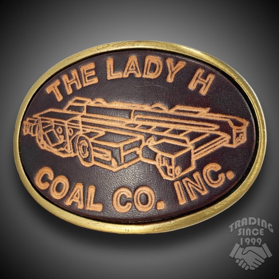 Vintage Belt Buckle Tooled Leather On Brass The Lady H Coal Co. Inc. Gift